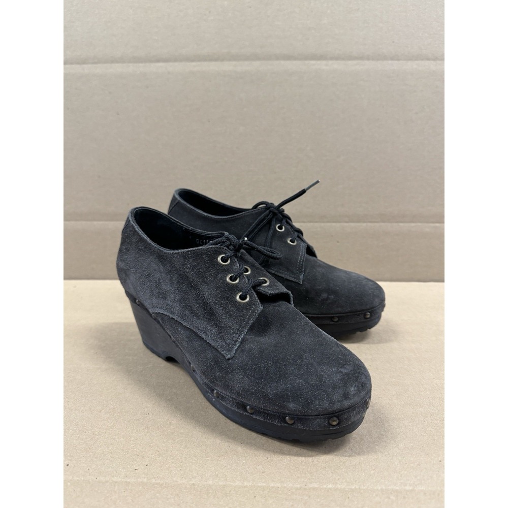 Opening Ceremony Womens Shoes 7.5/8 Suede Gray Booties Wood Heel Wedge Lace 38